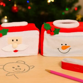 Pañuelera de tela Santa y muñeco de nieve