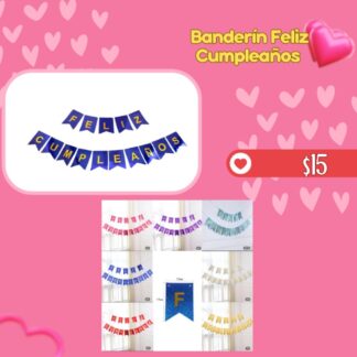Banderin de Feliz cumpleaños  $15 pz  $13 por docena