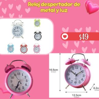Reloj despertador de metal y luz
