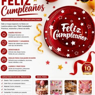 Plato de feliz cumpleaños 10 pzs $19 pz $15 apartir de 6 paquetes